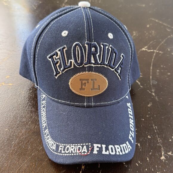 Florida Hat Blue Strap Back Baseball Cap One Size Raised Stitch Lettering Patch - Picture 2 of 10